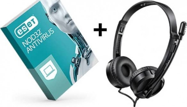 Bundle Offer, Eset NOD32 Antivirus for 2 user (1 Year) + Rapoo H100 Wired Stereo Headset, 3.5Mmm Audio Port